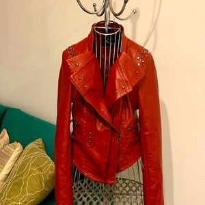 Maroon faux leather jacket